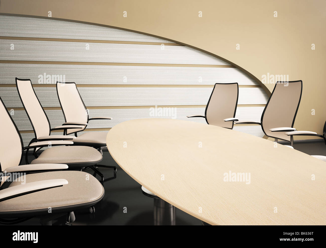 Interior of boardroom with oval table and chairs 3d render Stock Photo