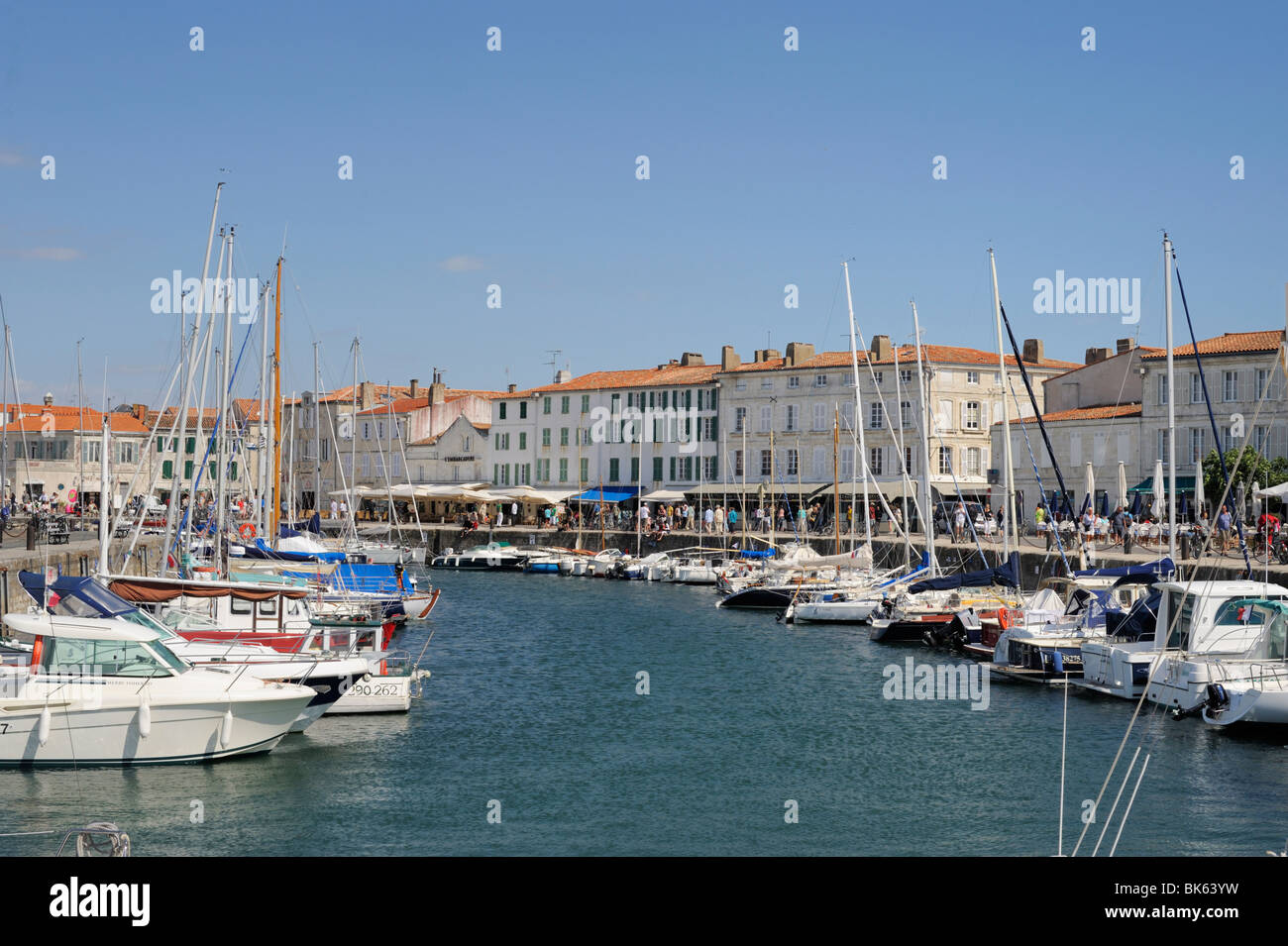 Harbour and quayside, St. Martin-de-Re, Ile de Re Charente-Maritime, France, Europe Stock Photo