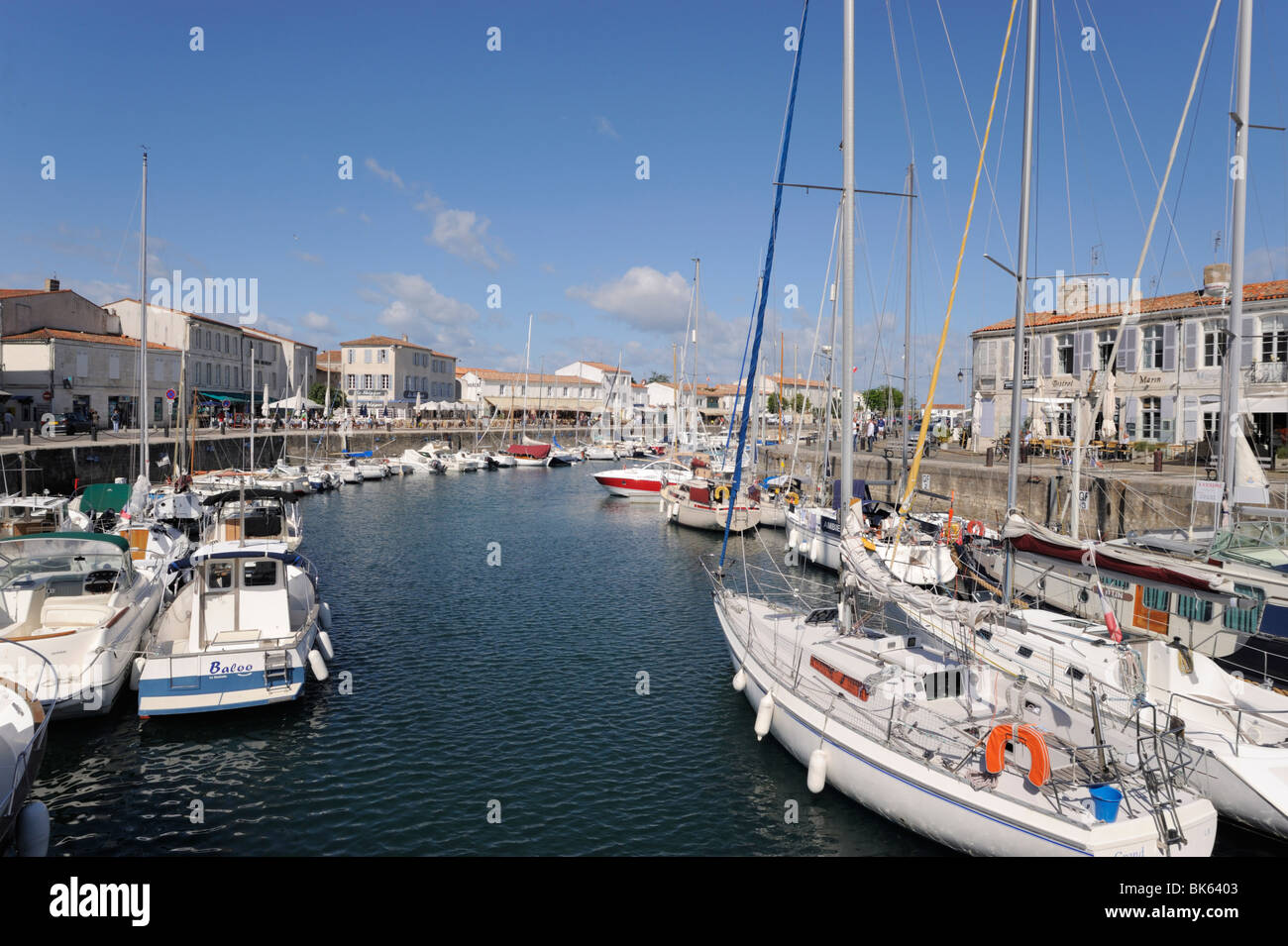 Harbour and quayside, St. Martin-de-Re, Ile de Re, Charente-Maritime, France, Europe Stock Photo