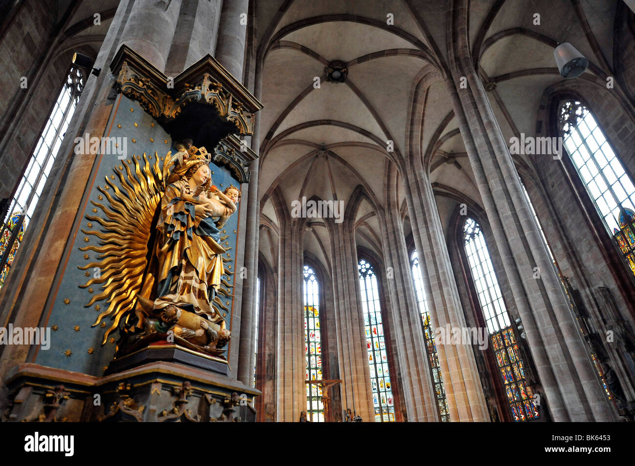 View of Madonna in the aureole, choir hall, St. Sebaldus Church, Nuremberg, Franconia, Bavaria, Germany, Europe Stock Photo