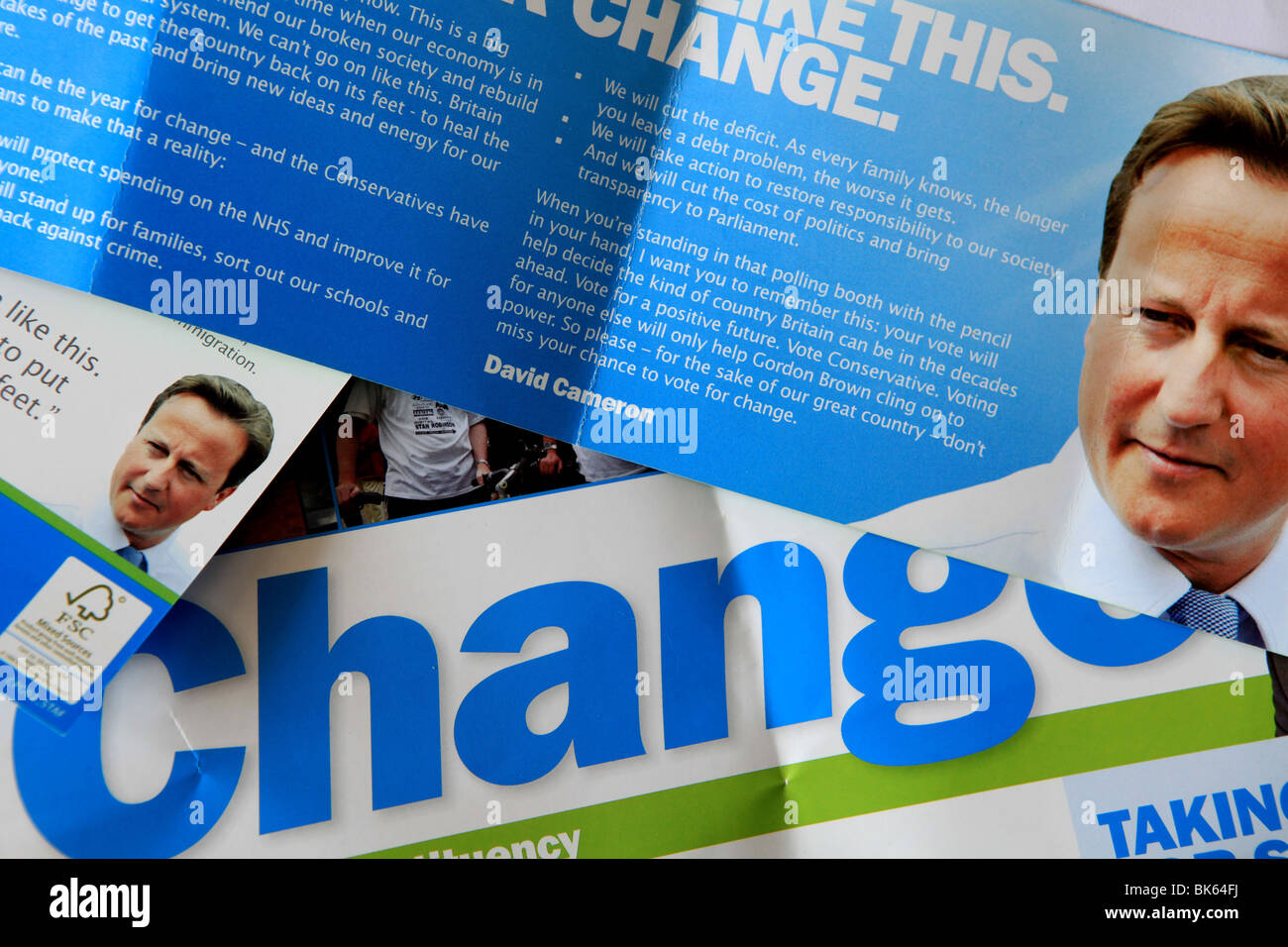 Conservative Party general election 2010 literature and leaflets in the UK in 2010 Stock Photo