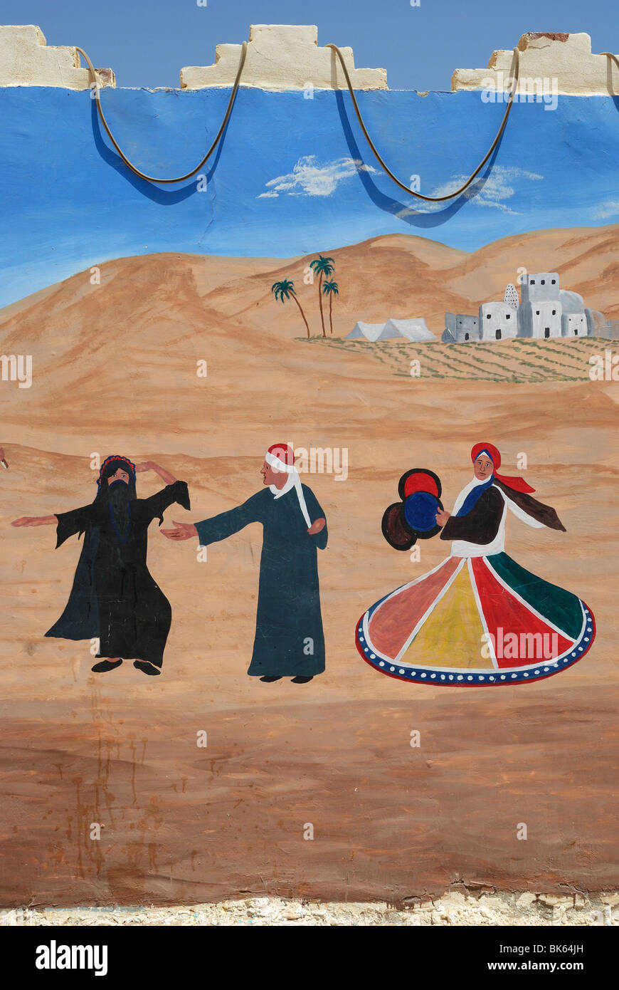 Wall paintings in the desert oasis village near Hurghada, Egypt Stock