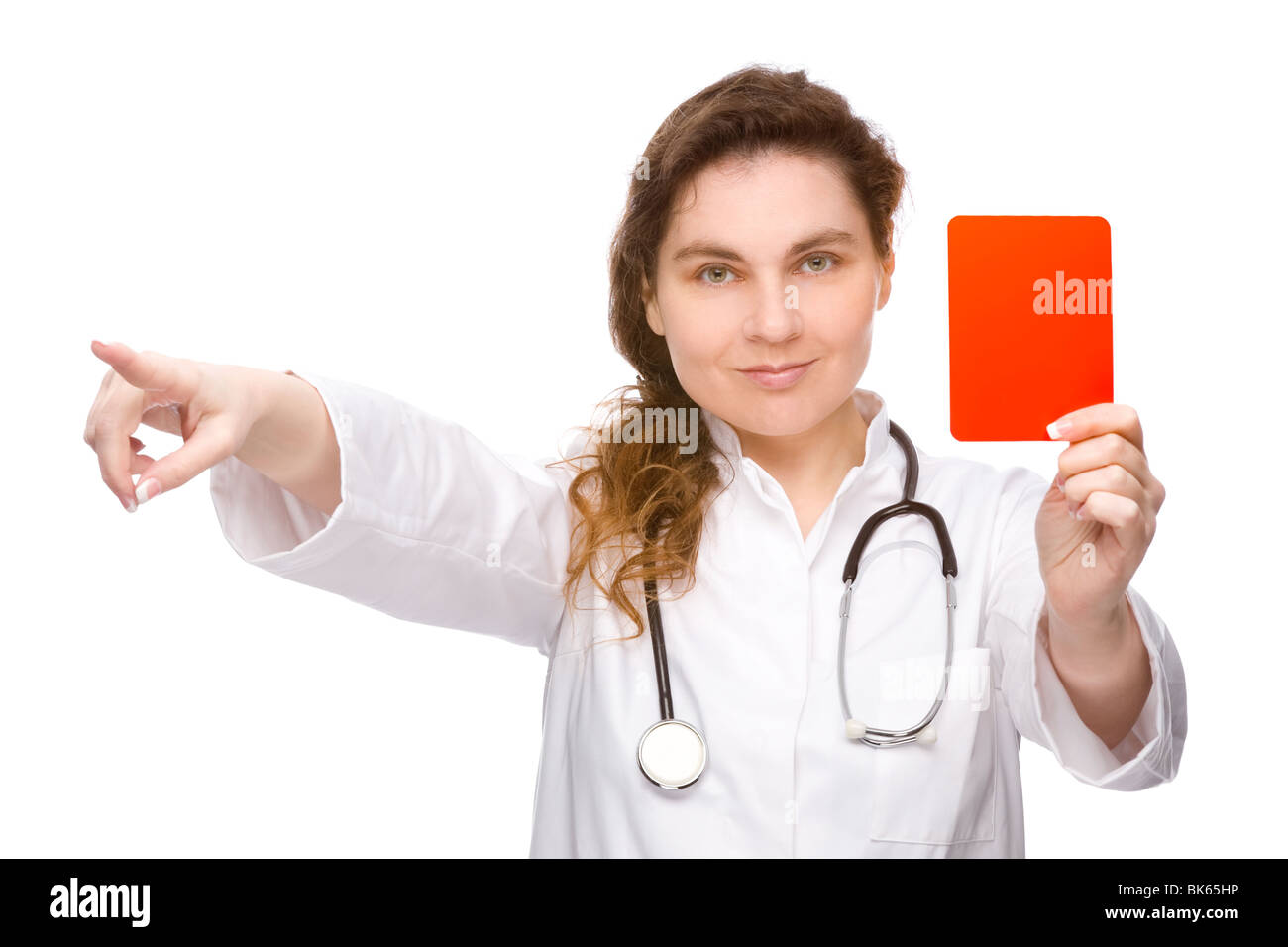 Full isolated studio picture from a doctor with red card Stock Photo Alamy