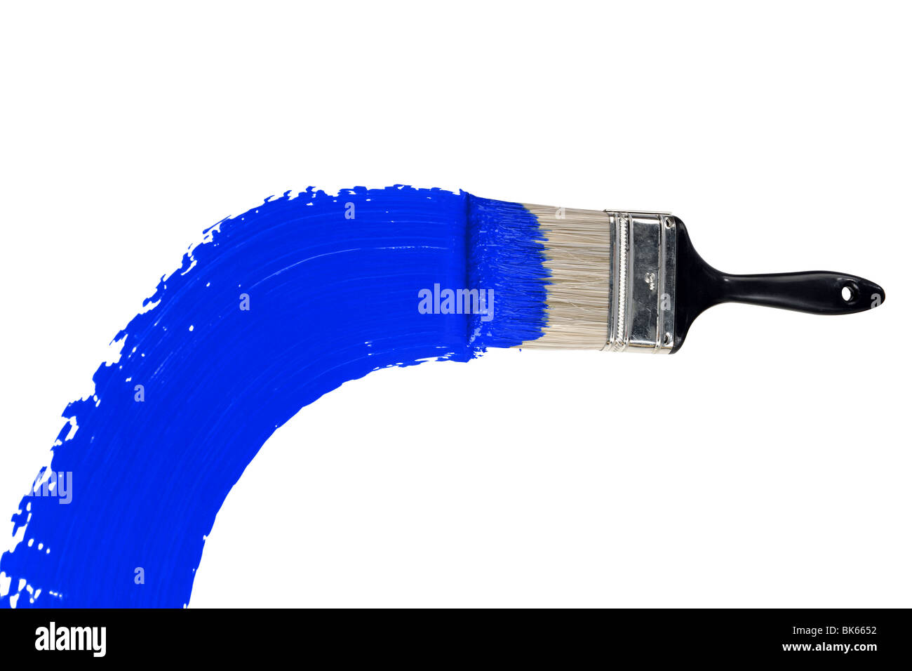 Brush with blue paint isolated over white background Stock Photo