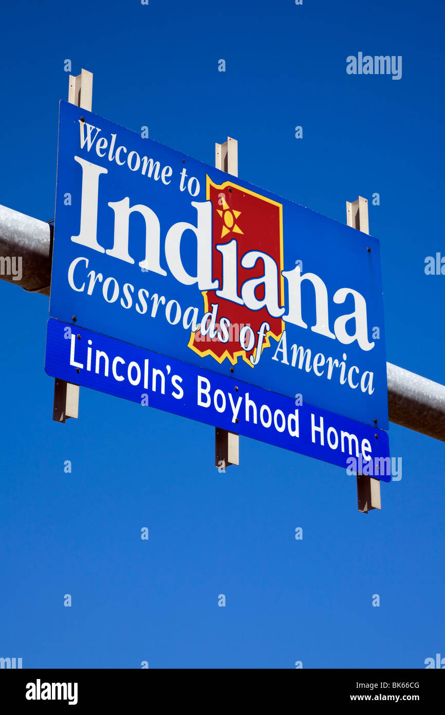 to Indiana road sign Stock Photo Alamy