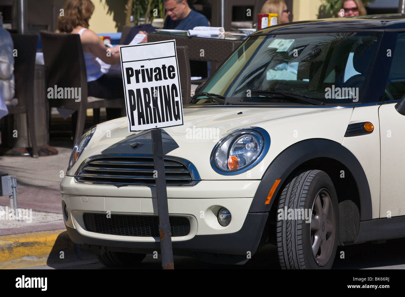 Mini car parked at private car parking space, "South Beach" Miami