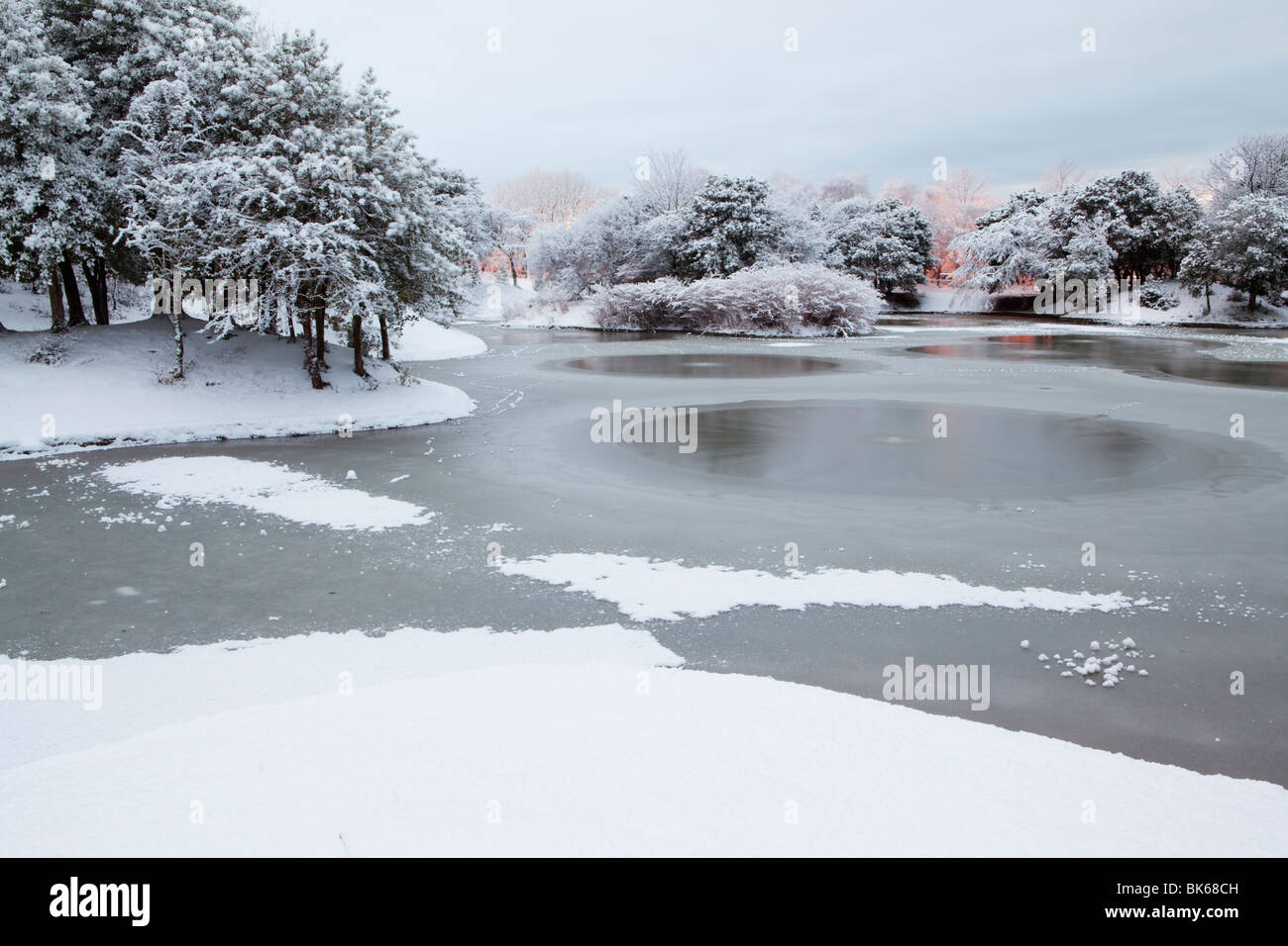 A Snow Covered Stanley Park In Liverpool, UK, England Stock Photo