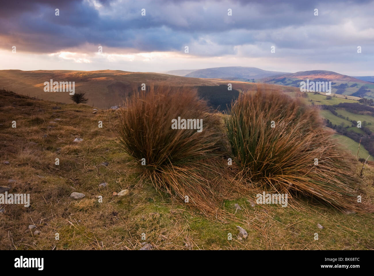 Sunlight bursts through the Clouds In the Brecon Beacons National Park Stock Photo