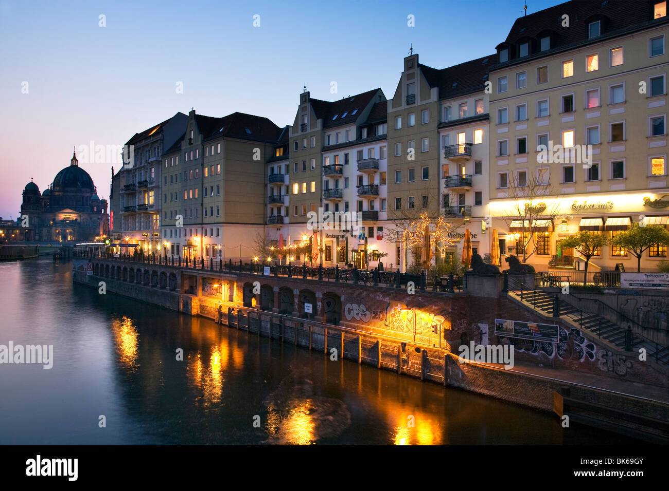 Nikolaiviertel and River Spree, Berlin, Germany Stock Photo