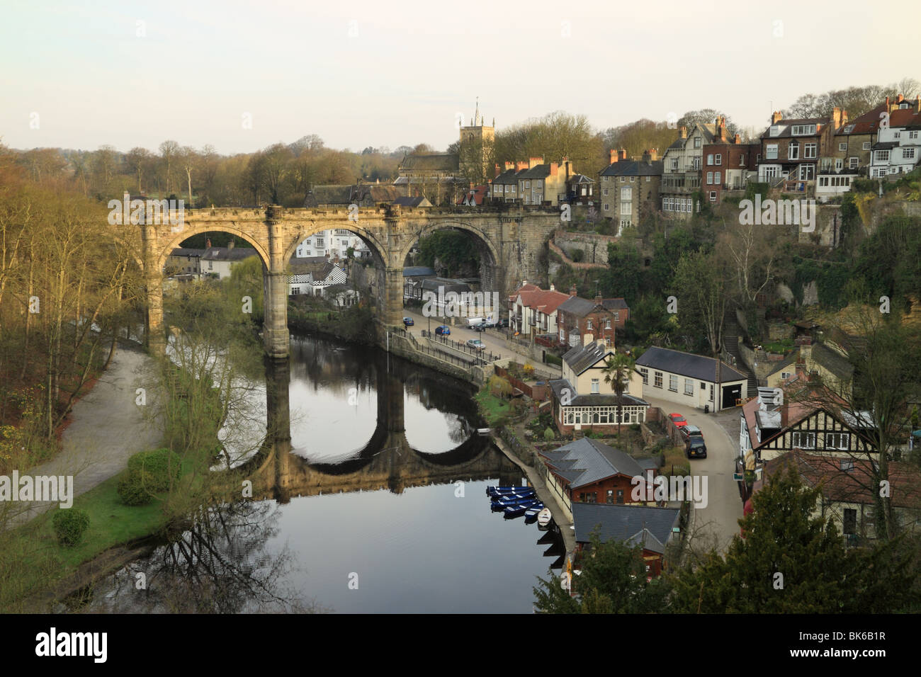 The railway viaduct over the river Nidd, at Knaresborough in North Yorkshire, England Stock Photo