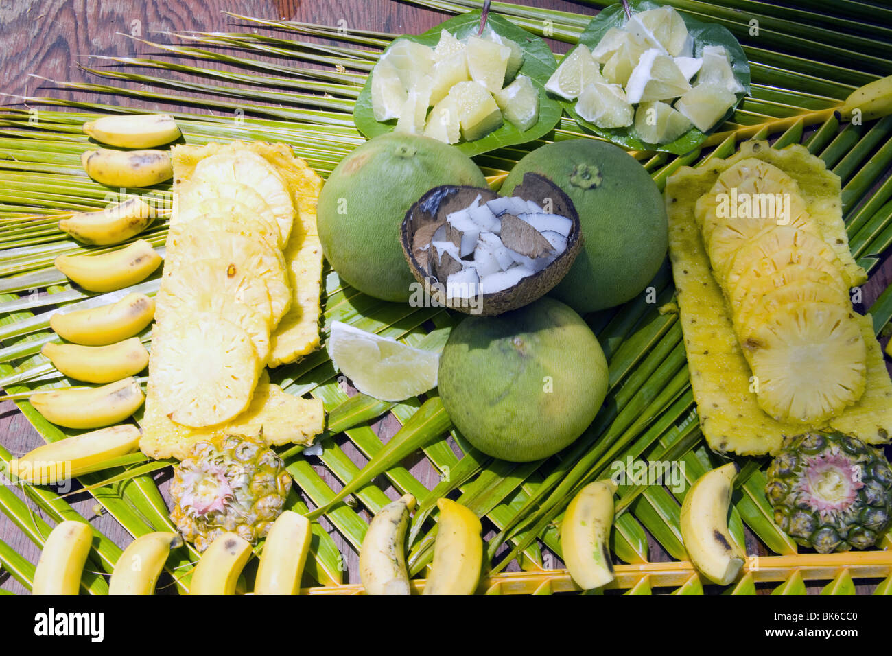 Fresh fruit ready to eat at holiday resort in Bora Bora Stock Photo