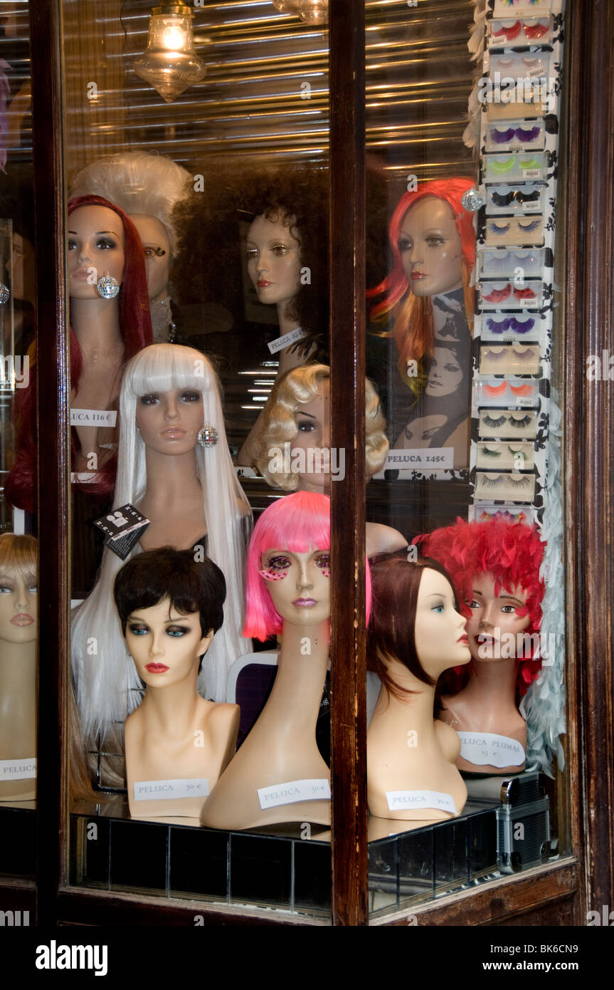 Madrid Spain Spanish wig periwig peruke maker store shop Stock Photo