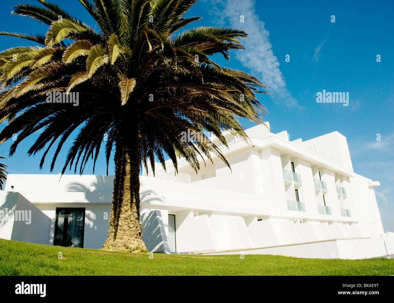 The facade of the Memmo Baleeira Hotel in Sagres, western Algarve, Portugal Stock Photo