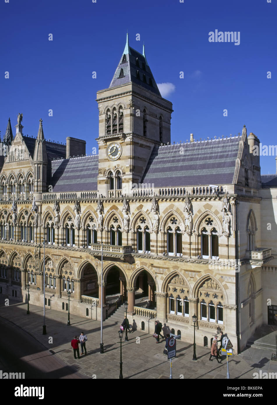 Historical Victorian 1800s Gothic Revival style façade of Northampton Guildhall a Grade II listed municipal building in Northamptonshire England UK Stock Photo
