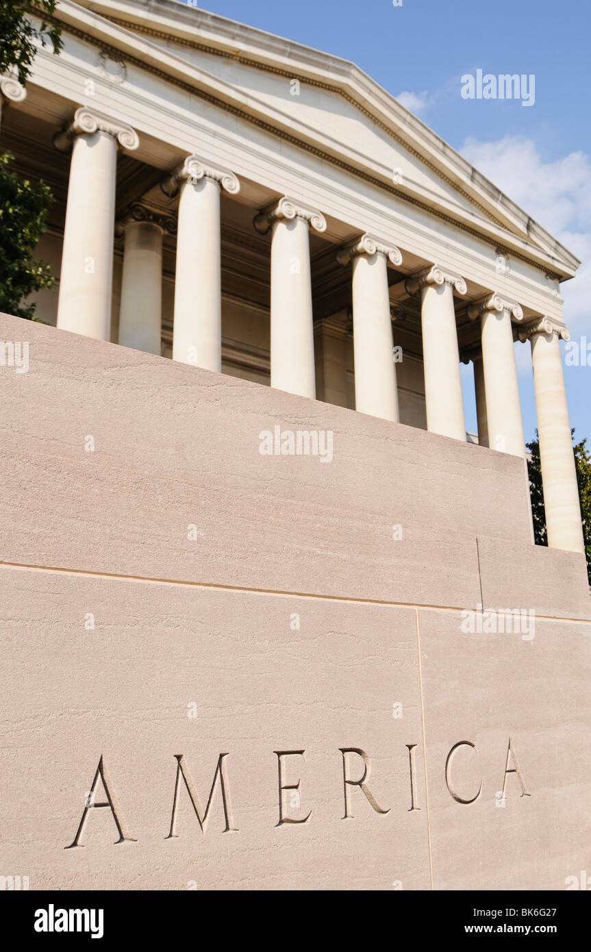 the word America written on the side of a building with a government