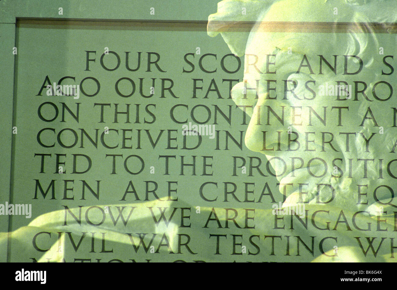 double exposure words and statue Lincoln Monument Washington DC Stock
