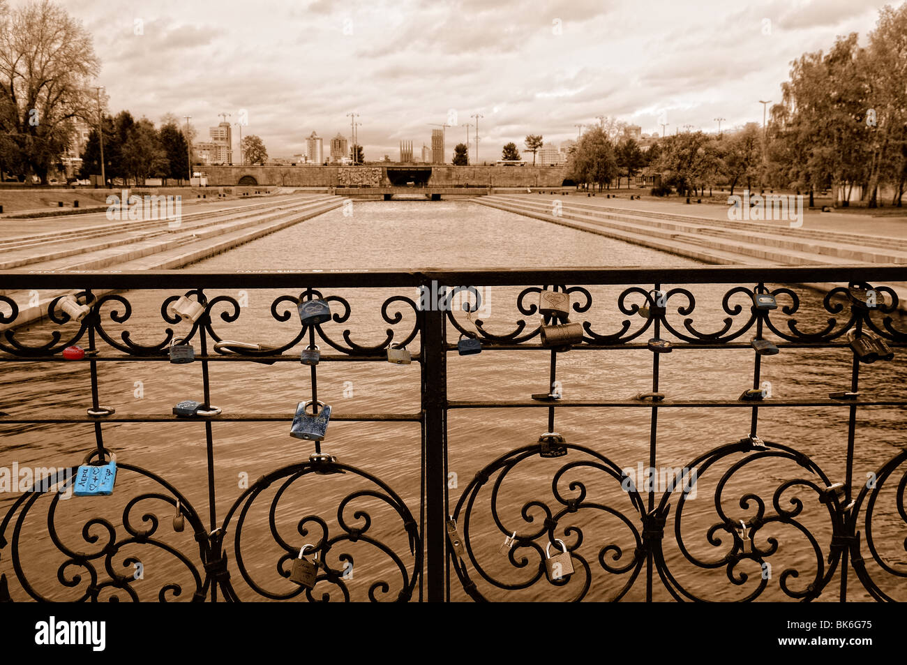 Wedlocks bridge. Ekaterinburg city series. Stock Photo