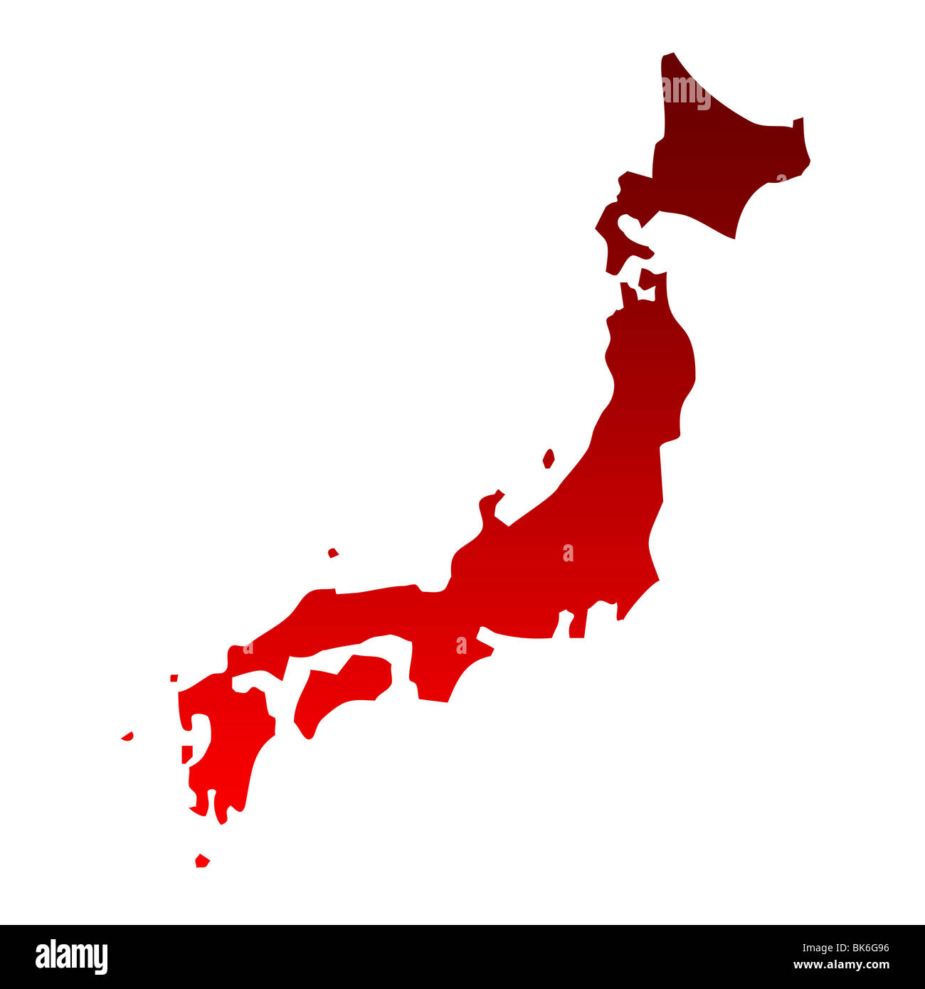 Map of Japan in gradient red isolated on white background. Stock Photo