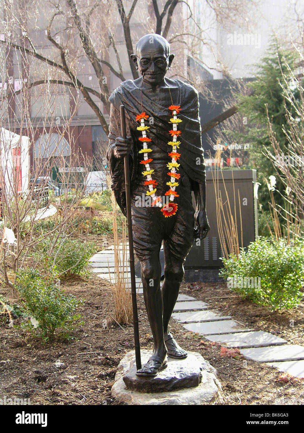 Mohandas Gandhi statue in Union Square Park Manhattan NYC Stock Photo