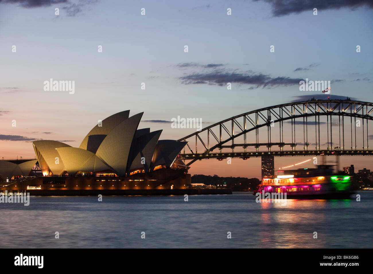 Sydney Opera House and Harbour Bridge at sunset, Australia Stock Photo ...