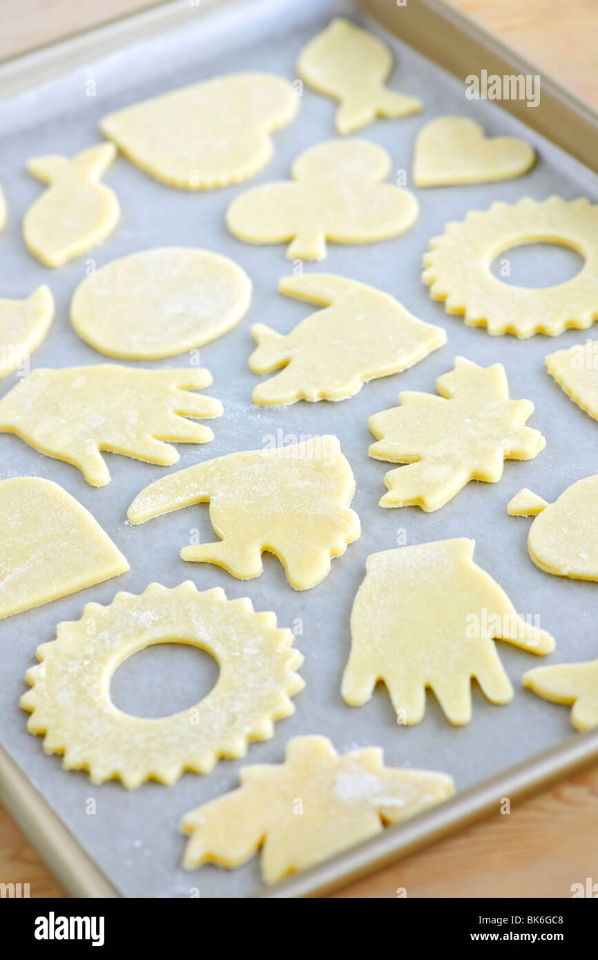 Cookie tray with raw homemade cookies ready for baking Stock Photo