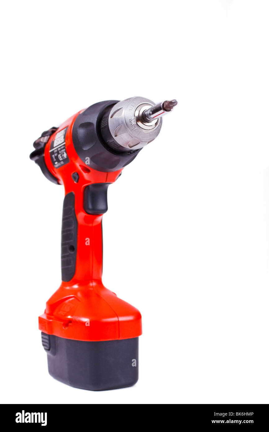 Cordless drill and screwdriver. Foreground focus. Isolated Stock Photo