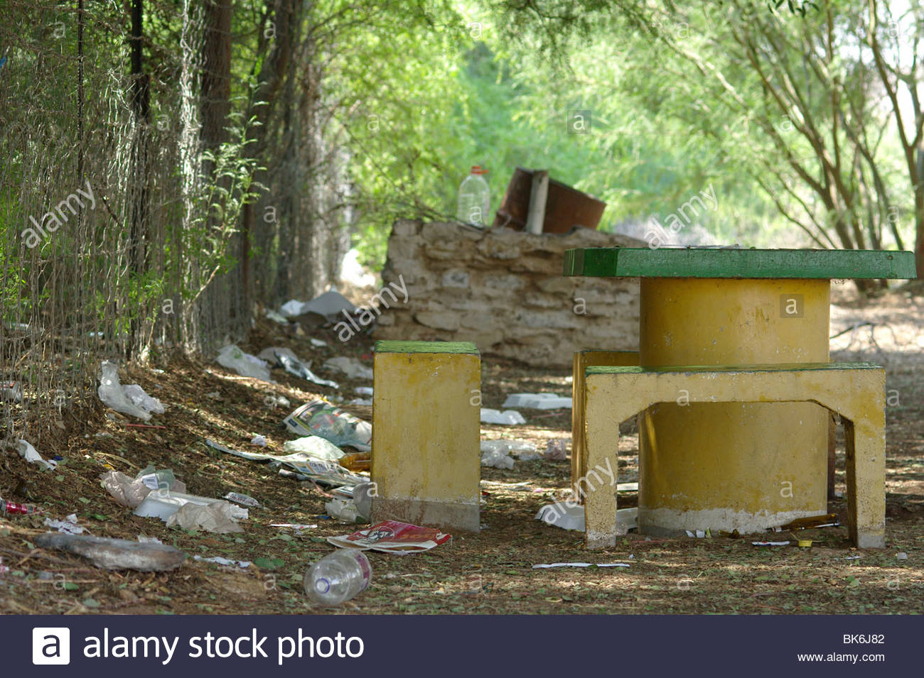 Concrete Picnic Table And Chairs Next To A Road In South
