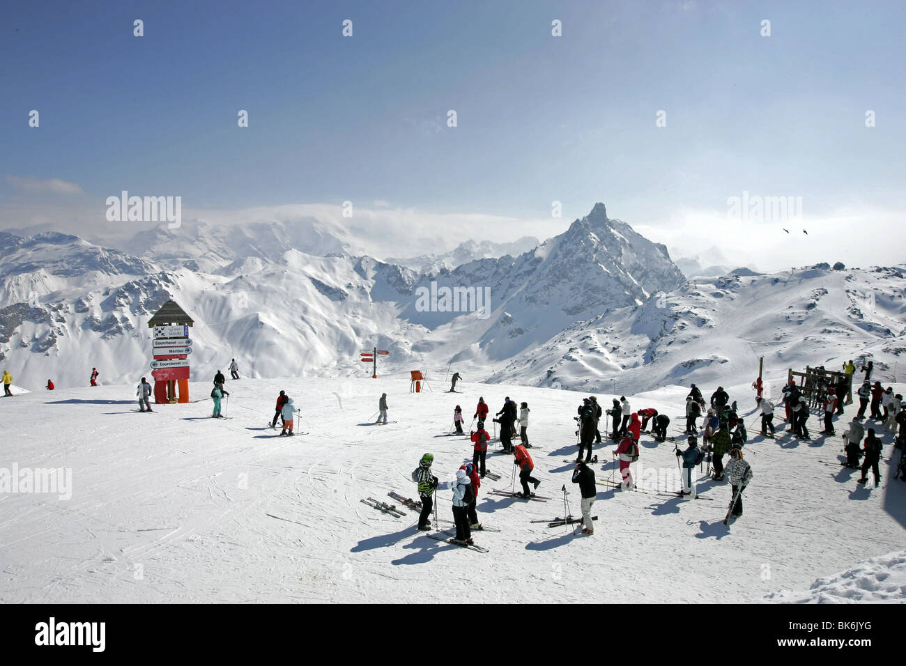 MERIBEL AND Courchevel SKI AREA OF THE THREE VALLEYS IN FRANCE Stock Photo