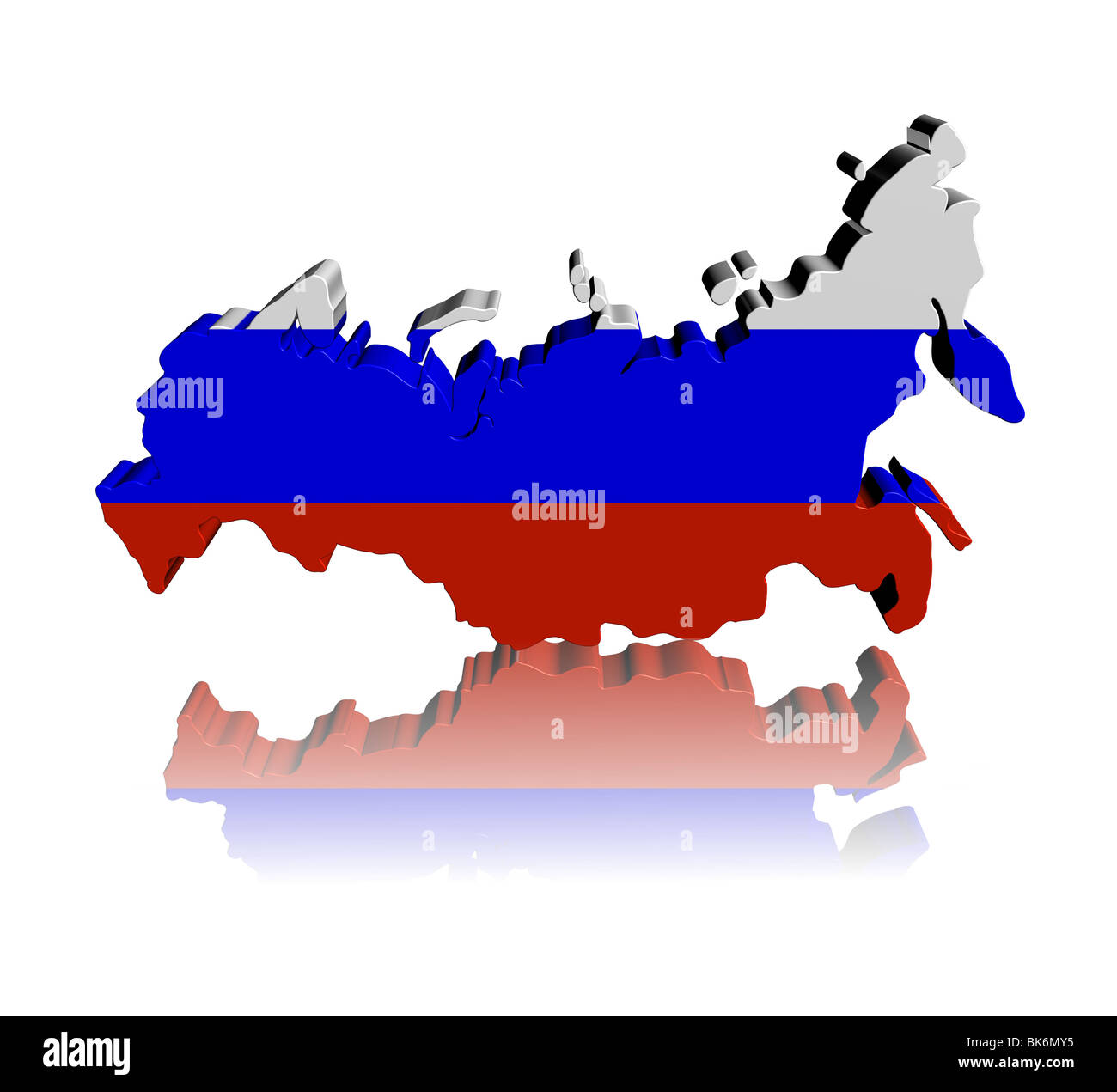 Russia map flag 3d render with reflection illustration Stock Photo