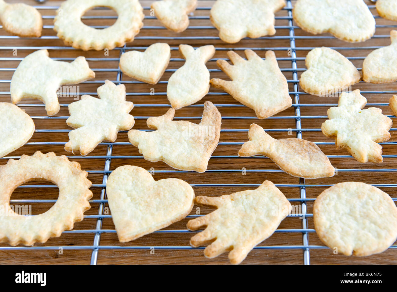Cooling rack with fresh baked homemade shortbread cookies Stock Photo