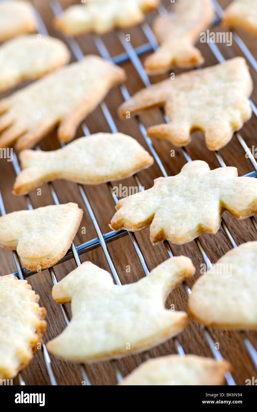Cooling rack with fresh baked homemade shortbread cookies Stock Photo