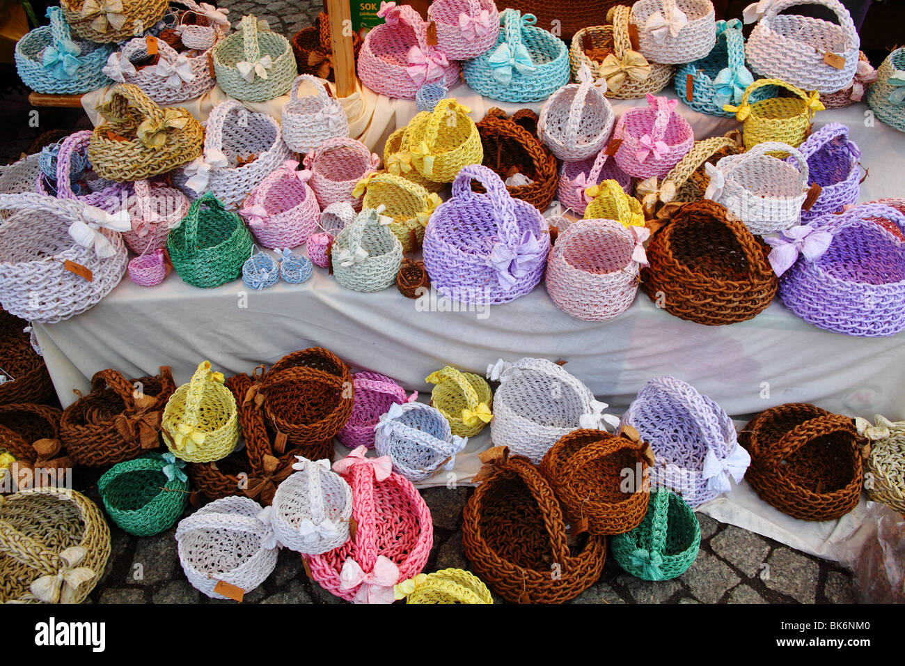 Hand made colorful baskets Stock Photo