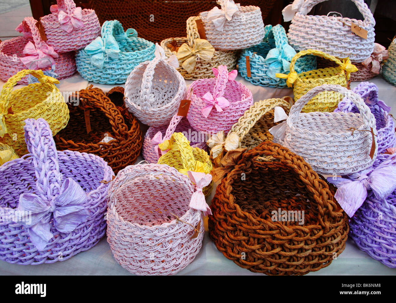 Hand made colorful baskets Stock Photo