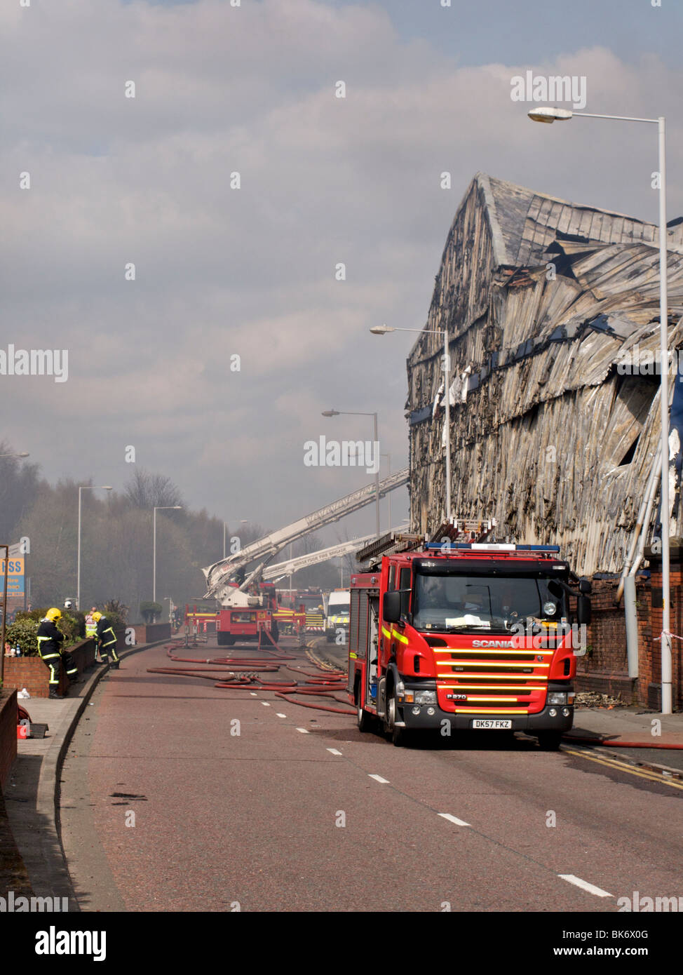 burnt out warehouse after huge fire, with Merseyside fire and rescue ...