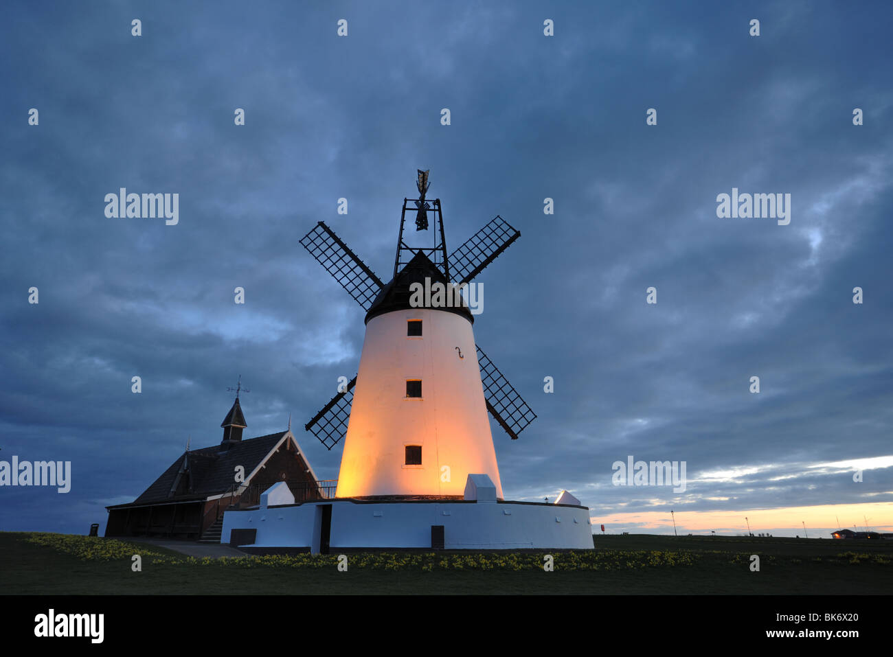 The Windmill & Boathouse , Lytham, at Sunset. Stock Photo