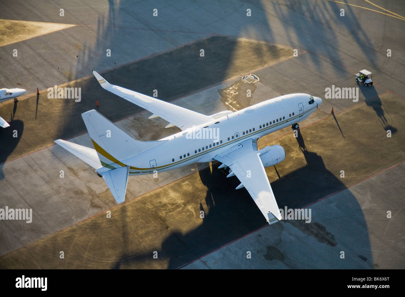 Jet Airplane Grounded On An Airport Tarmac, Miami, Florida, Usa Stock