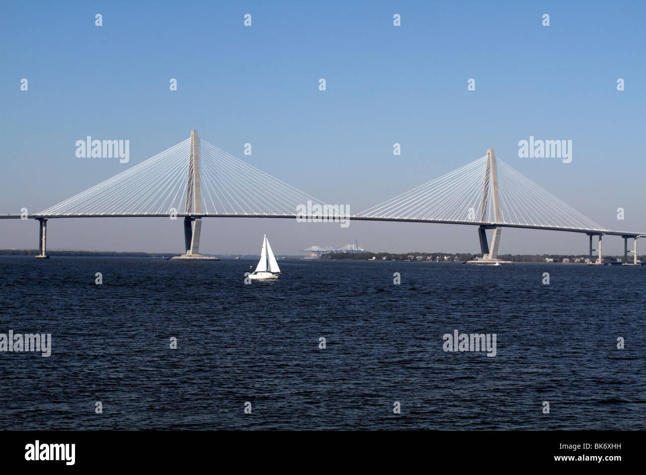 The Arthur J. Ravenel Jr. Bridge, Charleston, SC. The bridge at 1546 feet is North America's longest cable stay span. Stock Photo