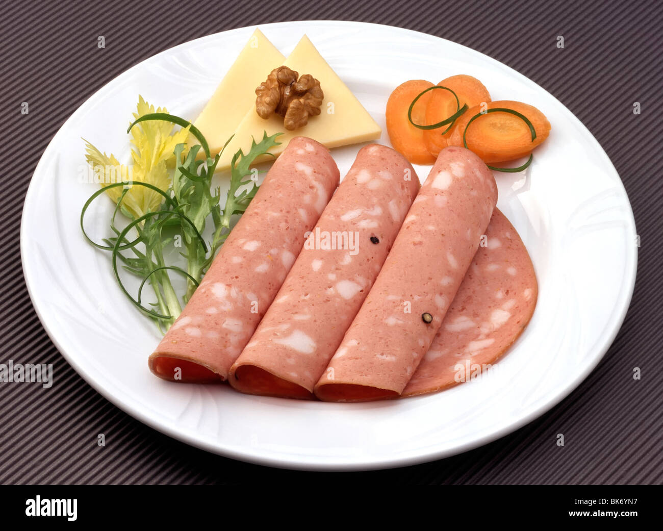 Plate of mortadella(clipping path Stock Photo Alamy