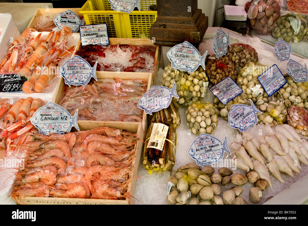 Fishmonger Mercado de San Miguel Market Madrid Spain City Town Spanish Stock Photo