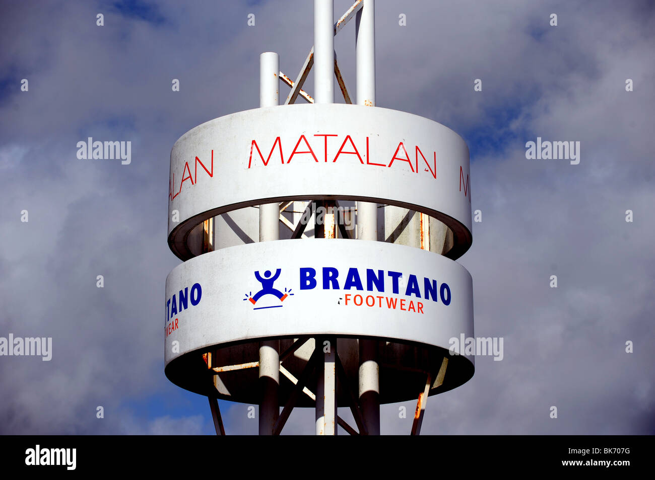 Matalan and Brantano store signs on unusual structure in Hollingbury Brighton Stock Photo