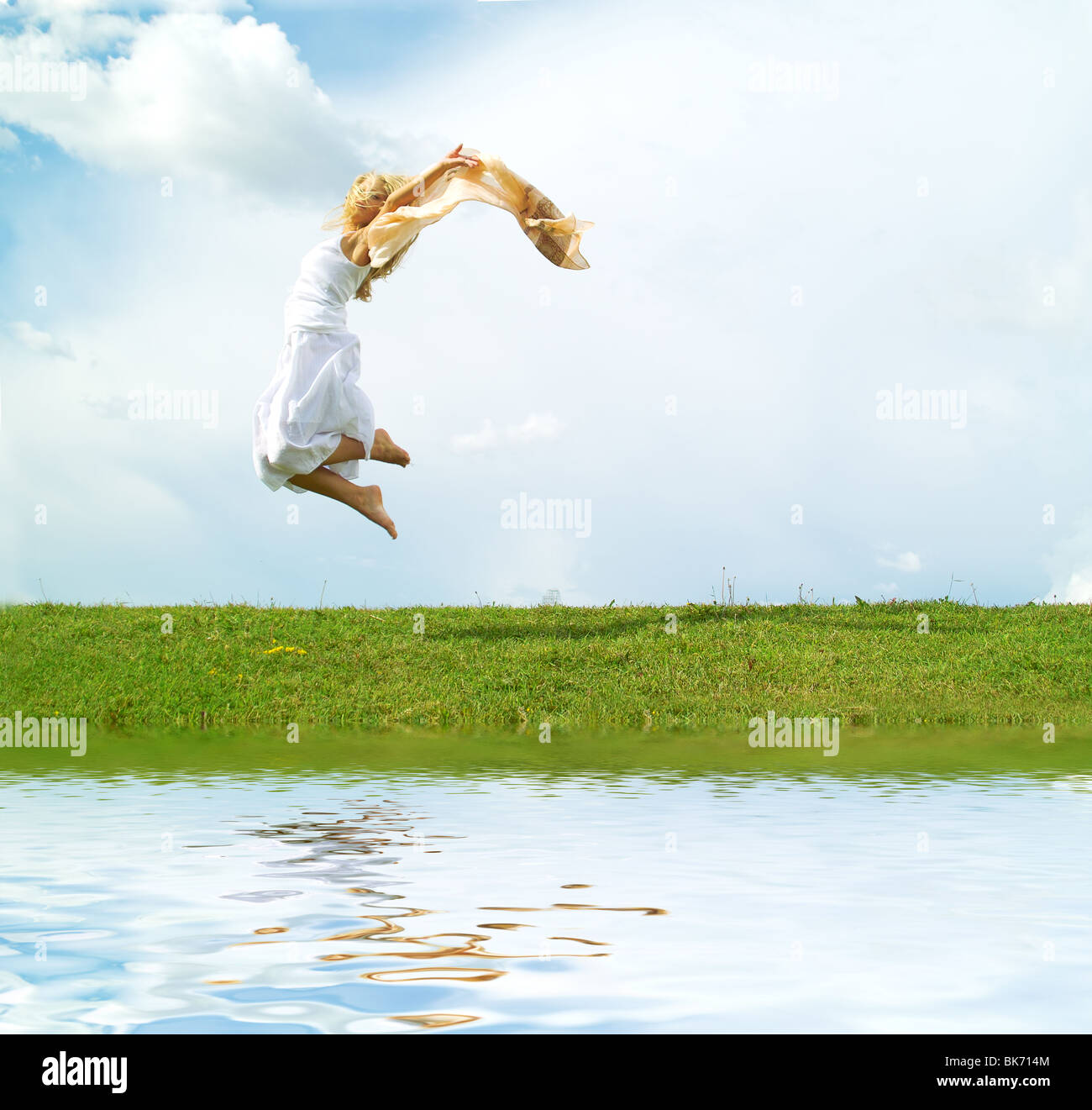A young lady jumping on the background of the sky Stock Photo - Alamy