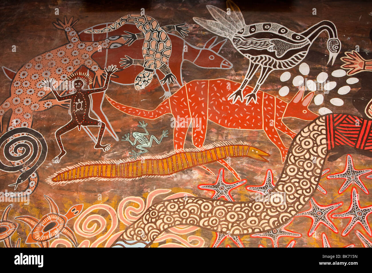 An Aboriginal painting at the Tjapukai Aboriginal Park near Cairns, Queensland, Australia. Stock Photo