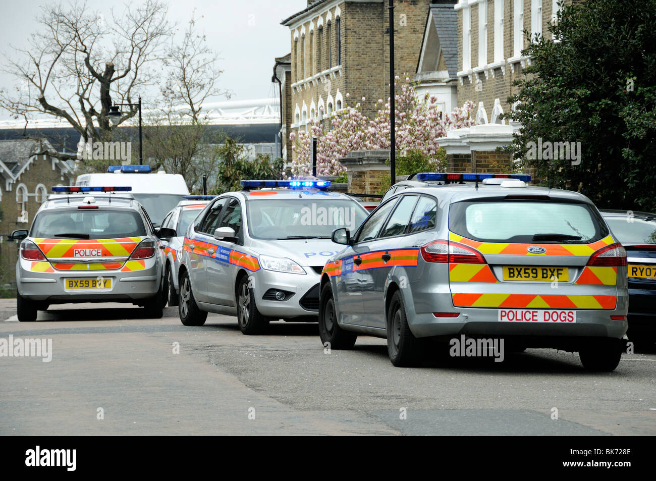 Metropolitan Police Cars attending an incident on Highbury Hill Islington London England UK Stock Photo