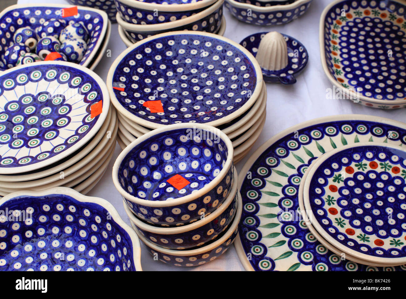 Colourful ceramics pottery earthenware from Boleslawiec Poland Stock Photo  - Alamy