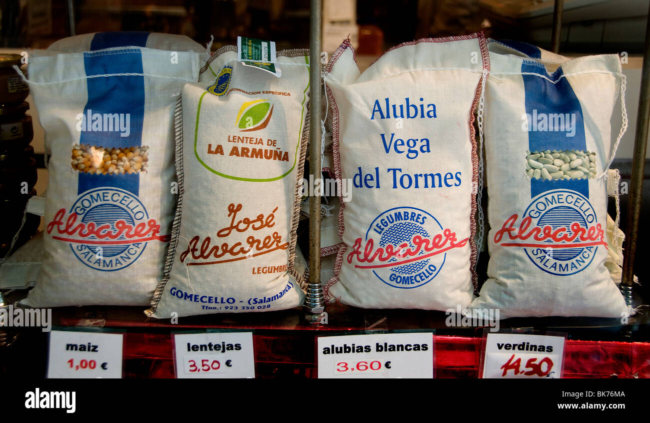 Madrid Spain Spanish grocer grocery rice market Stock Photo
