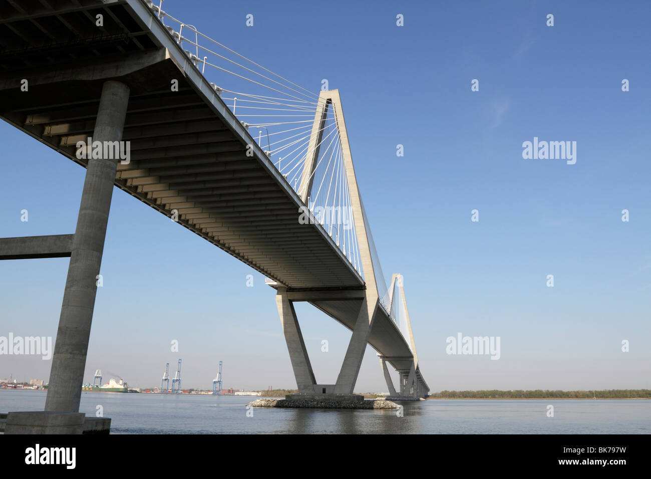 The Arthur J. Ravenel Jr. Bridge, Charleston, SC. The bridge at 1546 feet is North America's longest cable stay span. Stock Photo