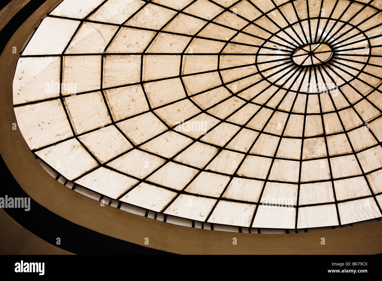 Architecture detail of a glass roof in a building. Horizontal shot