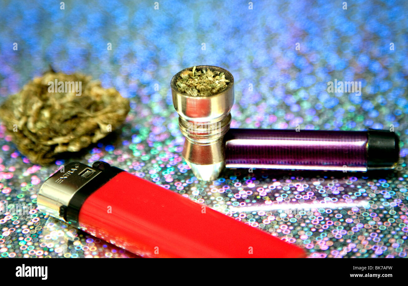 Marijuana with pipe Stock Photo