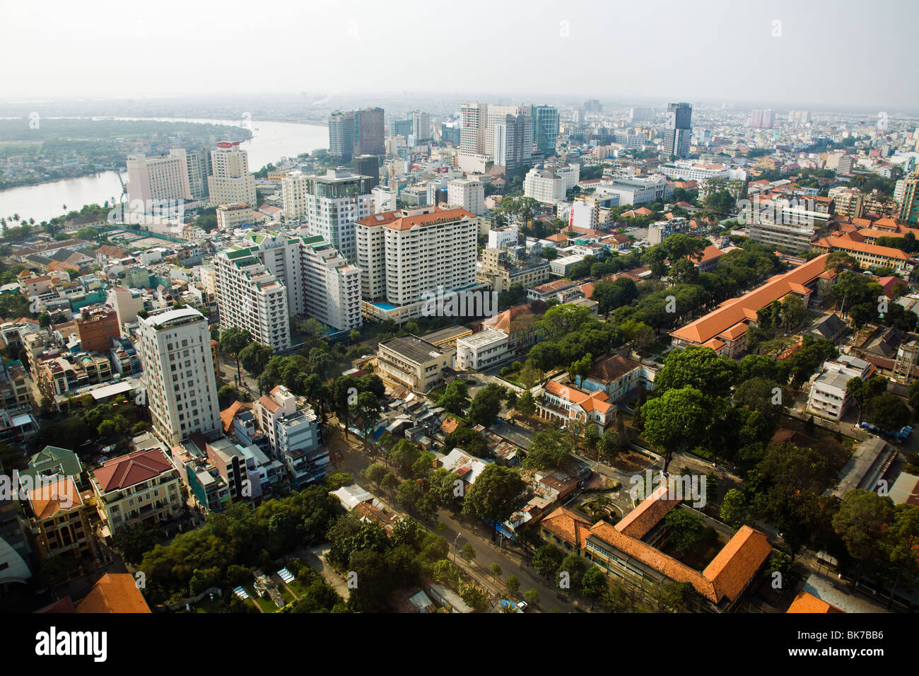 Aerial view of downtown Ho Chi Minh City from Prudential Tower. Stock Photo