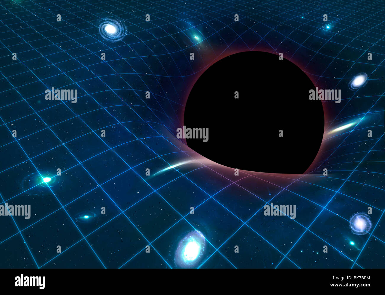 Black hole warping space-time, artwork Stock Photo